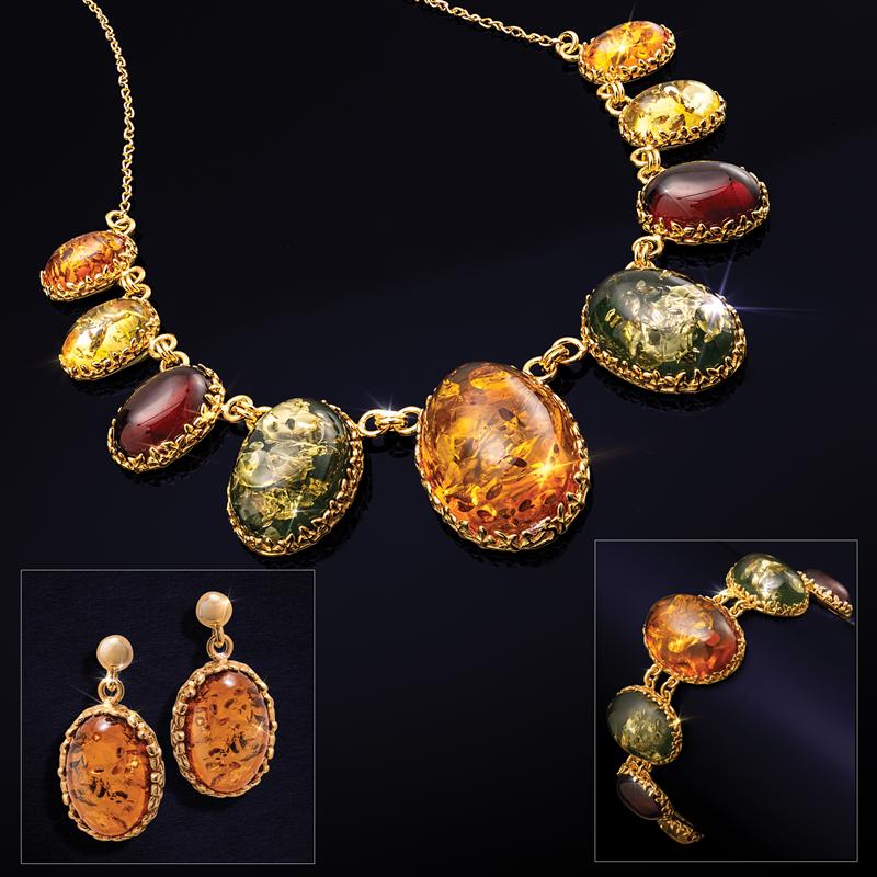Fancy Amber Necklace, Bracelet & Earrings Set